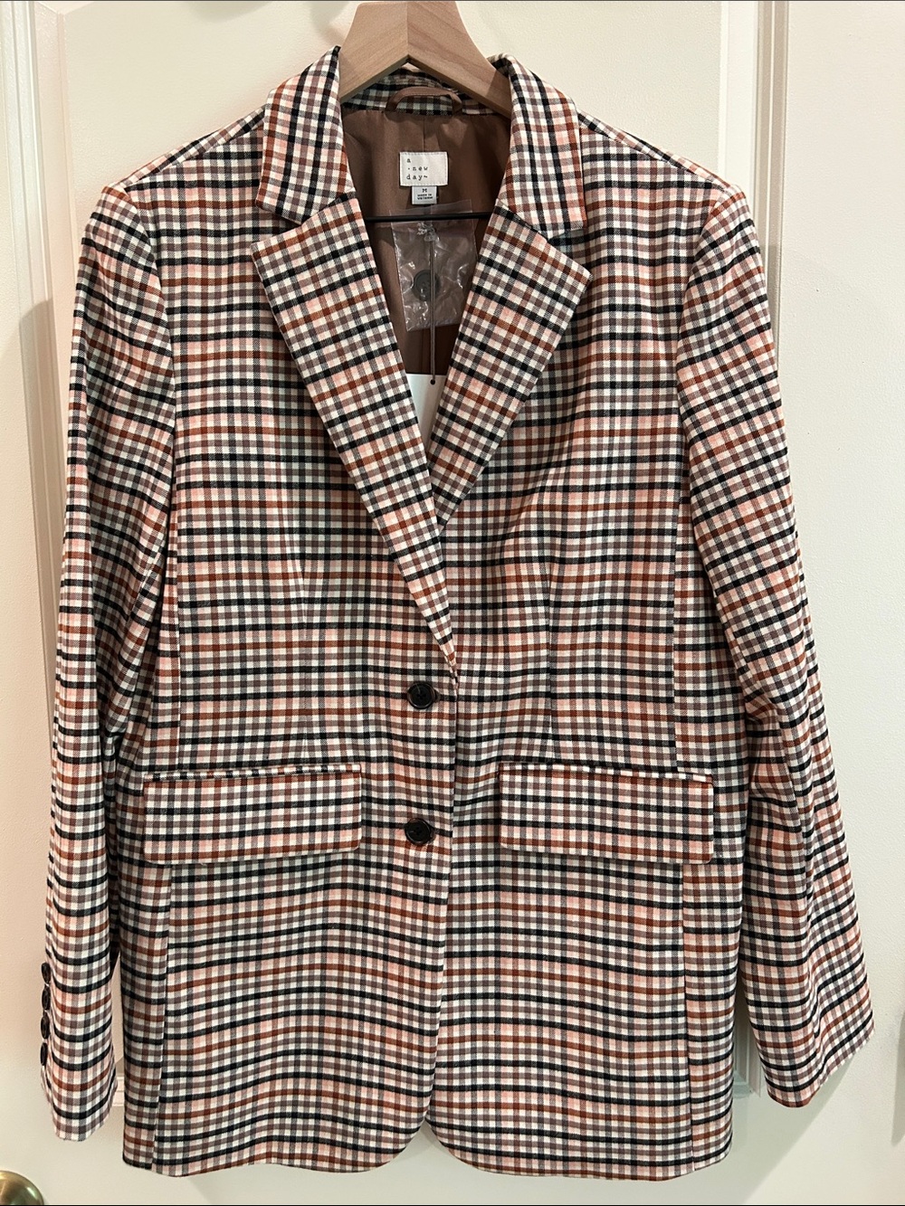 A New Day Plaid Blazer Jacket in Brown Multi